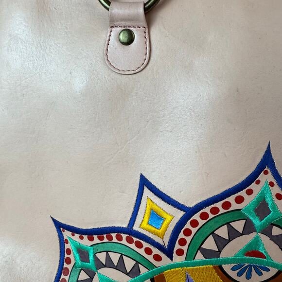 Anuschka Pink Painted & Embroidered Leather Zip Top Tote Crossbody Purse - Picture 9 of 10